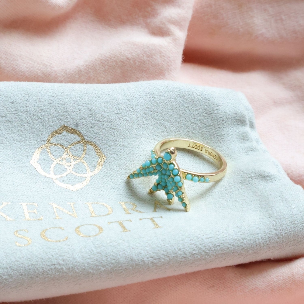 Kendra Scott | Melody Bird | Teal Crystal Gold Cocktail Ring Size 7